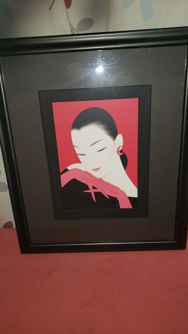 h*u様 藤田一郎【レッドムーン】リトグラフ　額装品　真贋不明