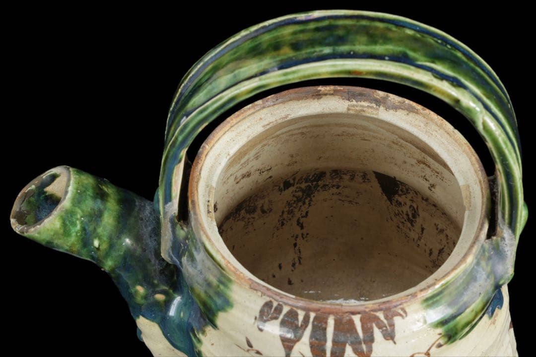 江戸期 古織部 手付水注 箱付 高23.5㎝ 茶道具 古美濃 水次 古美術 骨董