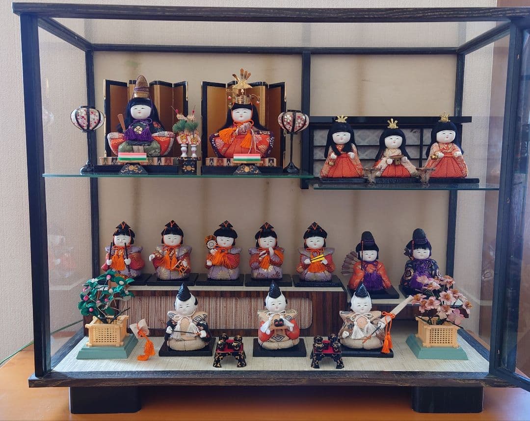 きめこみ雛十五人揃セット ケース入り 昭和レトロ
