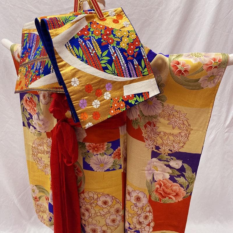 512ag36◎七五三 七歳 女児 アンティーク着物&袋帯 レトロ 花丸◎