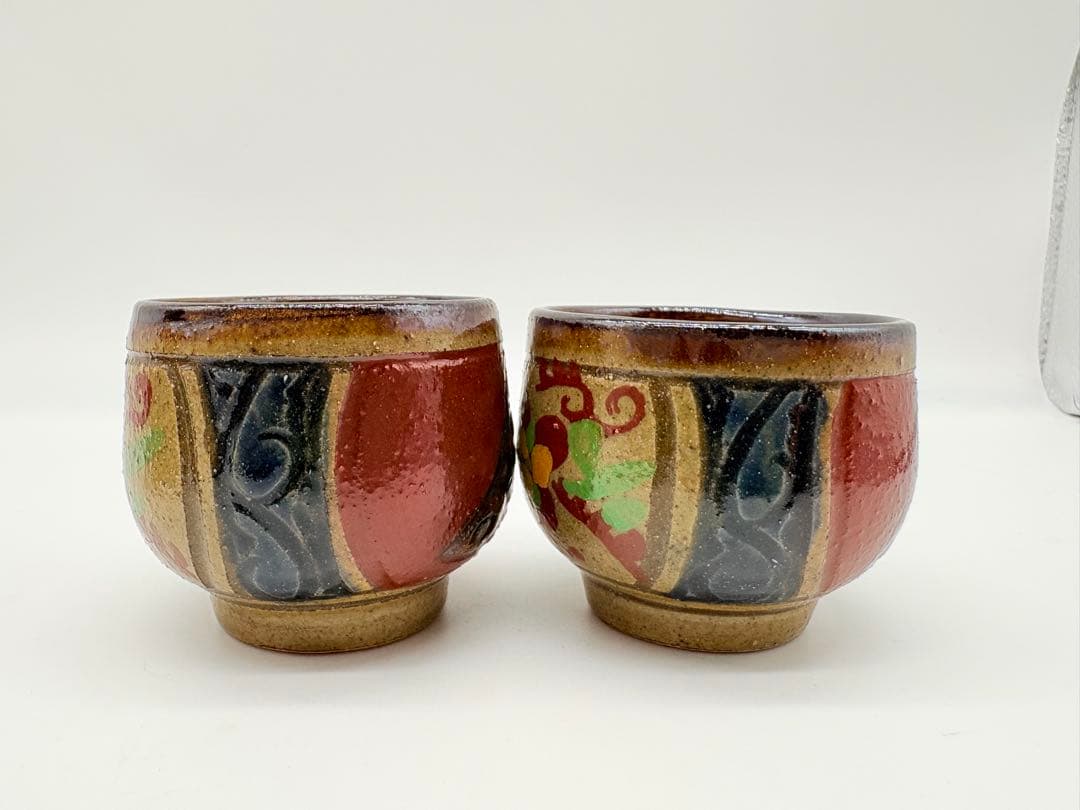 小橋川明史 酒器 赤絵 魚紋　壺屋焼 やちむん 3点セット