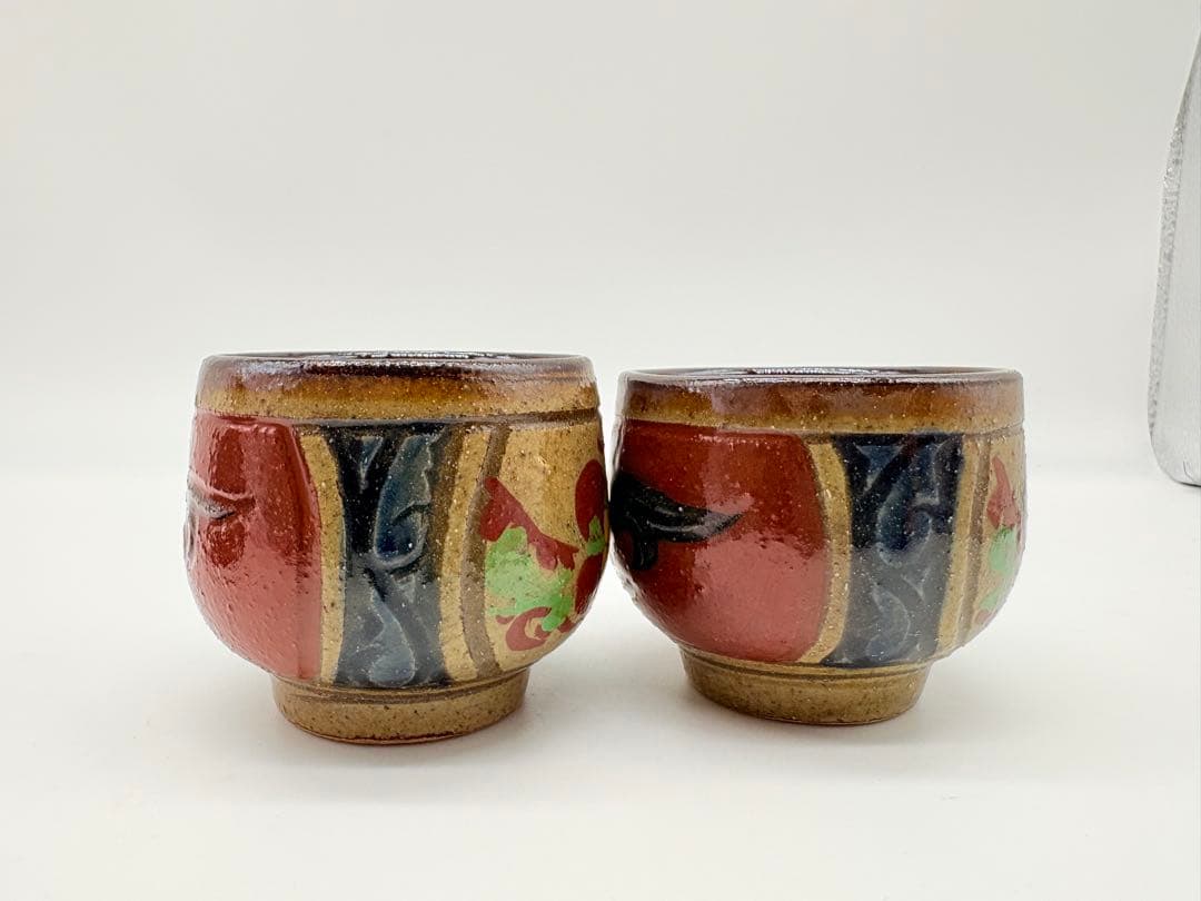 小橋川明史 酒器 赤絵 魚紋　壺屋焼 やちむん 3点セット