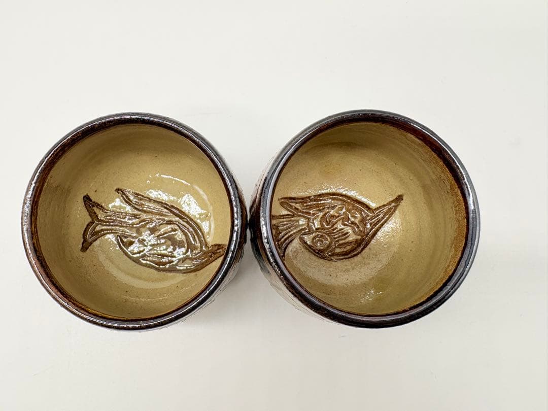 小橋川明史 酒器 赤絵 魚紋　壺屋焼 やちむん 3点セット