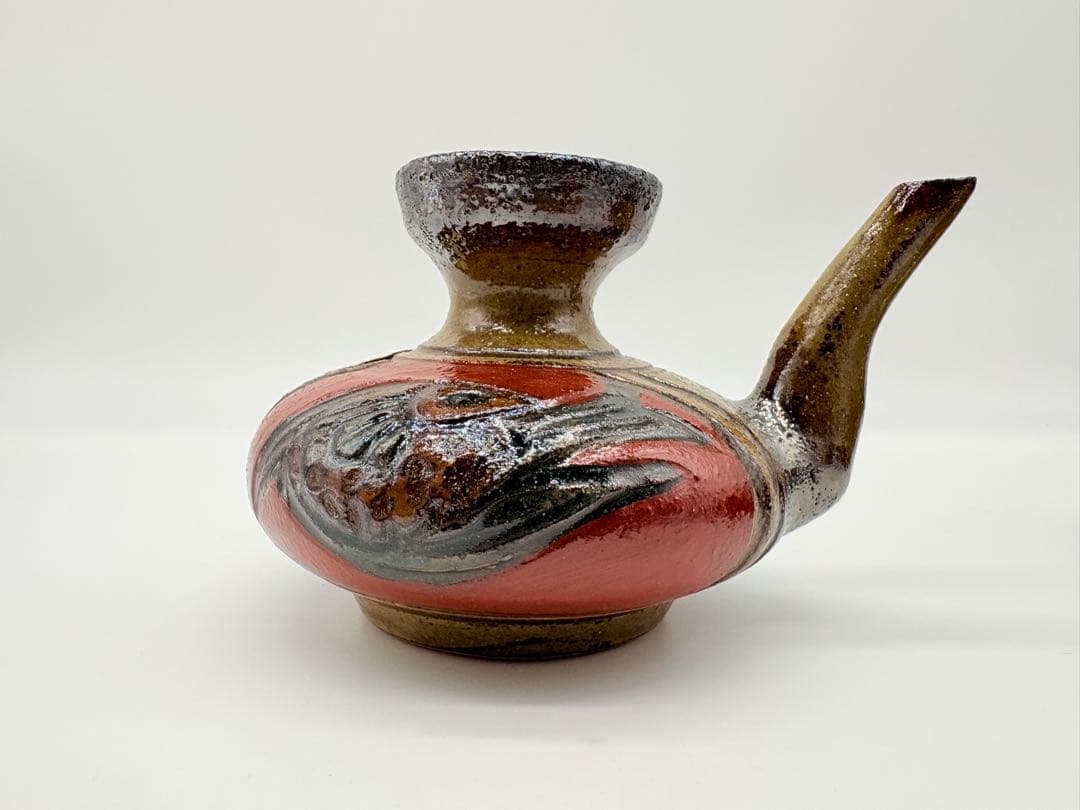 小橋川明史 酒器 赤絵 魚紋　壺屋焼 やちむん 3点セット