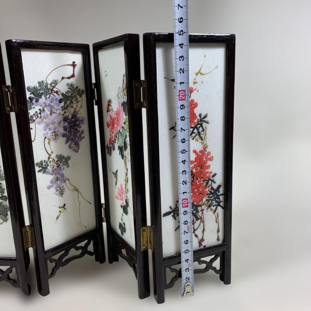 中国古玩　白雲石製品　四面硯屏 表花図 裏美人図 MARBLE ARTICLES