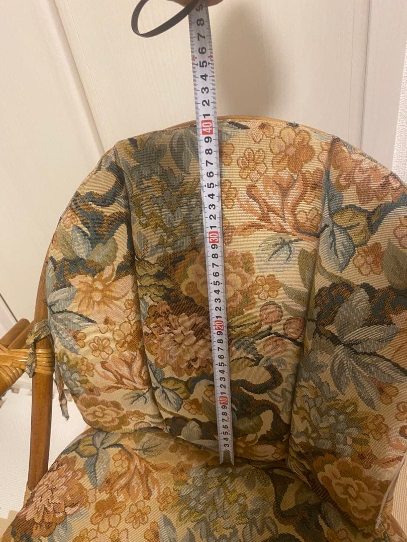 籐　ラタン製　昭和レトロ　ビンテージスイベルチェア フローラルクッション