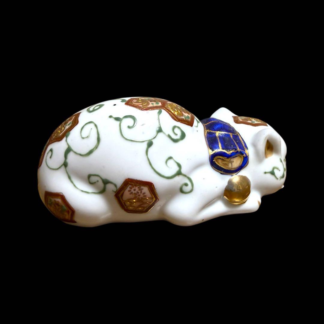 《レア》伊万里焼 陶器製 金彩色絵金襴手 親子眠り猫 ペア セット