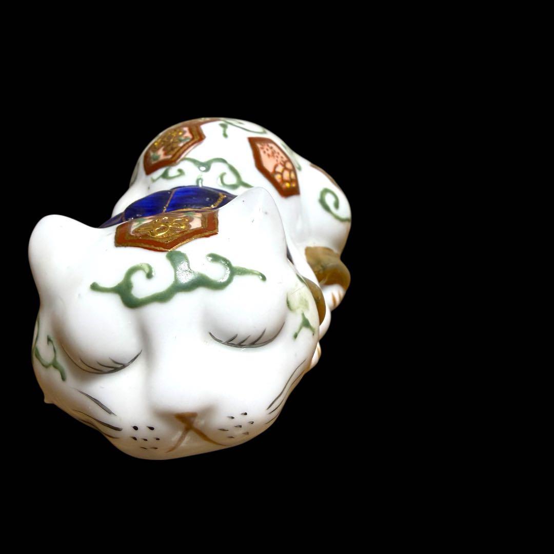 《レア》伊万里焼 陶器製 金彩色絵金襴手 親子眠り猫 ペア セット
