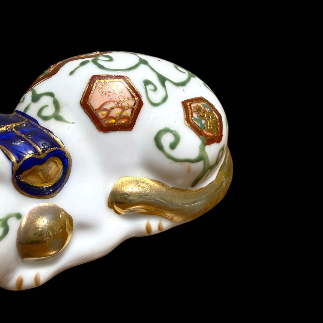 《レア》伊万里焼 陶器製 金彩色絵金襴手 親子眠り猫 ペア セット