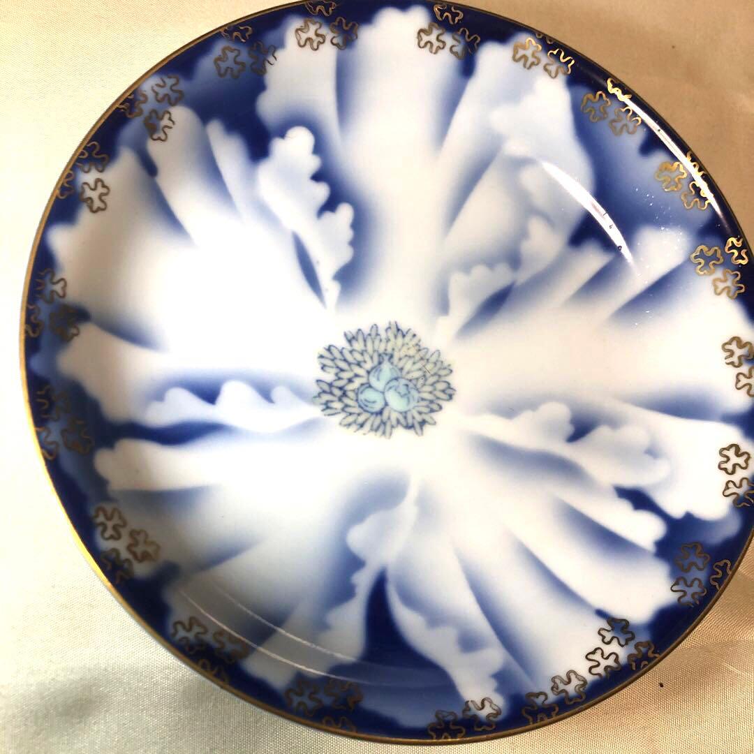 売り切り価格　宮内庁御用達　高級磁器深川製磁　金ミル　牡丹柄皿5枚セット