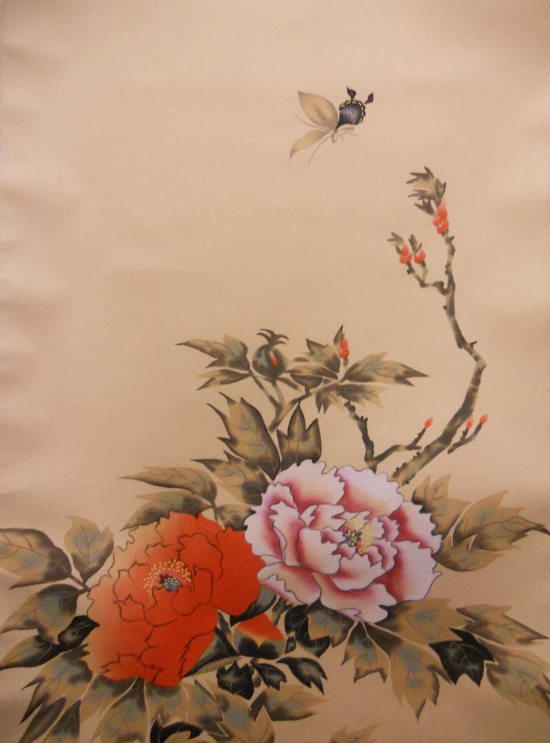 掛け軸 酒井抱一 牡丹 絹本 名品 複製 希少 軸装 茶道具 掛軸 美品 です。