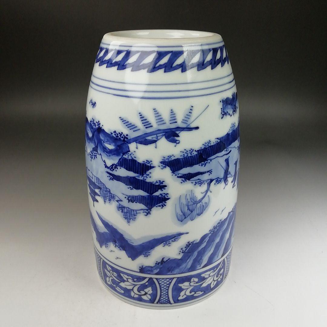 Ｗ３３１　水指　『染付　山水』『中置水指』『陶宝 造』『塗替蓋付』　共箱　茶道具