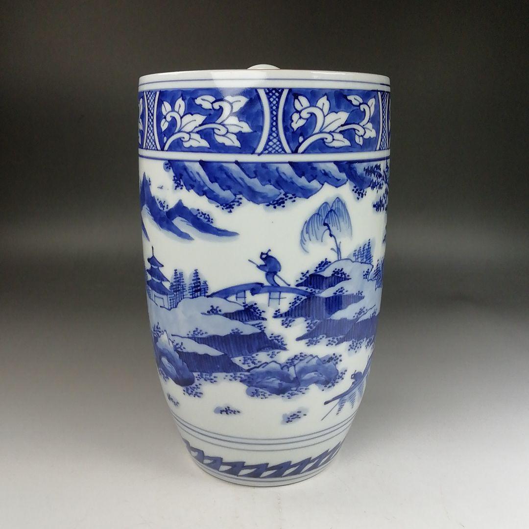 Ｗ３３１　水指　『染付　山水』『中置水指』『陶宝 造』『塗替蓋付』　共箱　茶道具