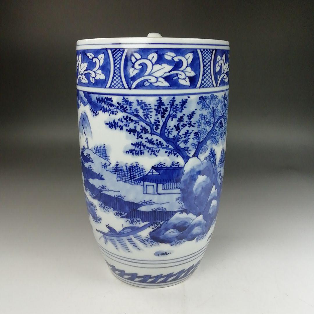 Ｗ３３１　水指　『染付　山水』『中置水指』『陶宝 造』『塗替蓋付』　共箱　茶道具