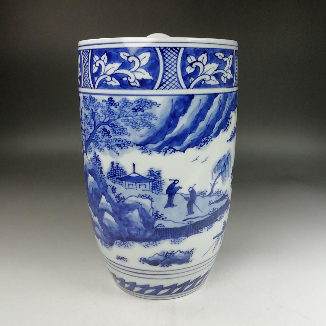 Ｗ３３１　水指　『染付　山水』『中置水指』『陶宝 造』『塗替蓋付』　共箱　茶道具