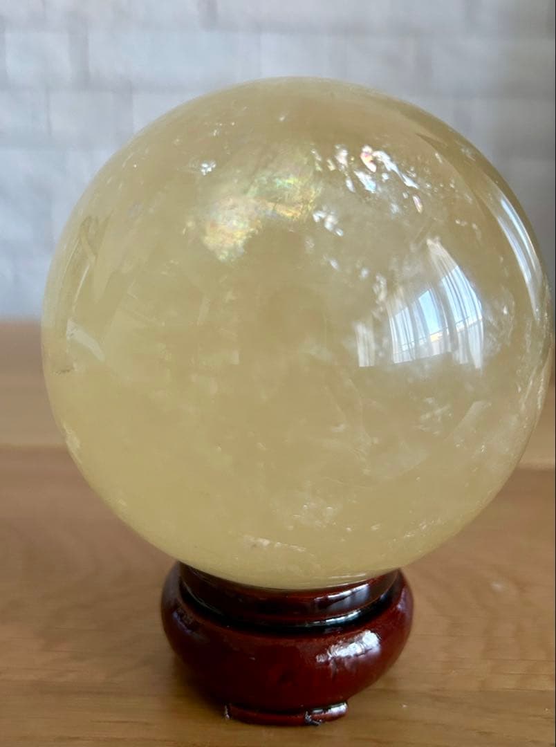 ✨キラキラ虹入✨ハニーカルサイト　スフィア　78mm ハニーイエロー　丸玉