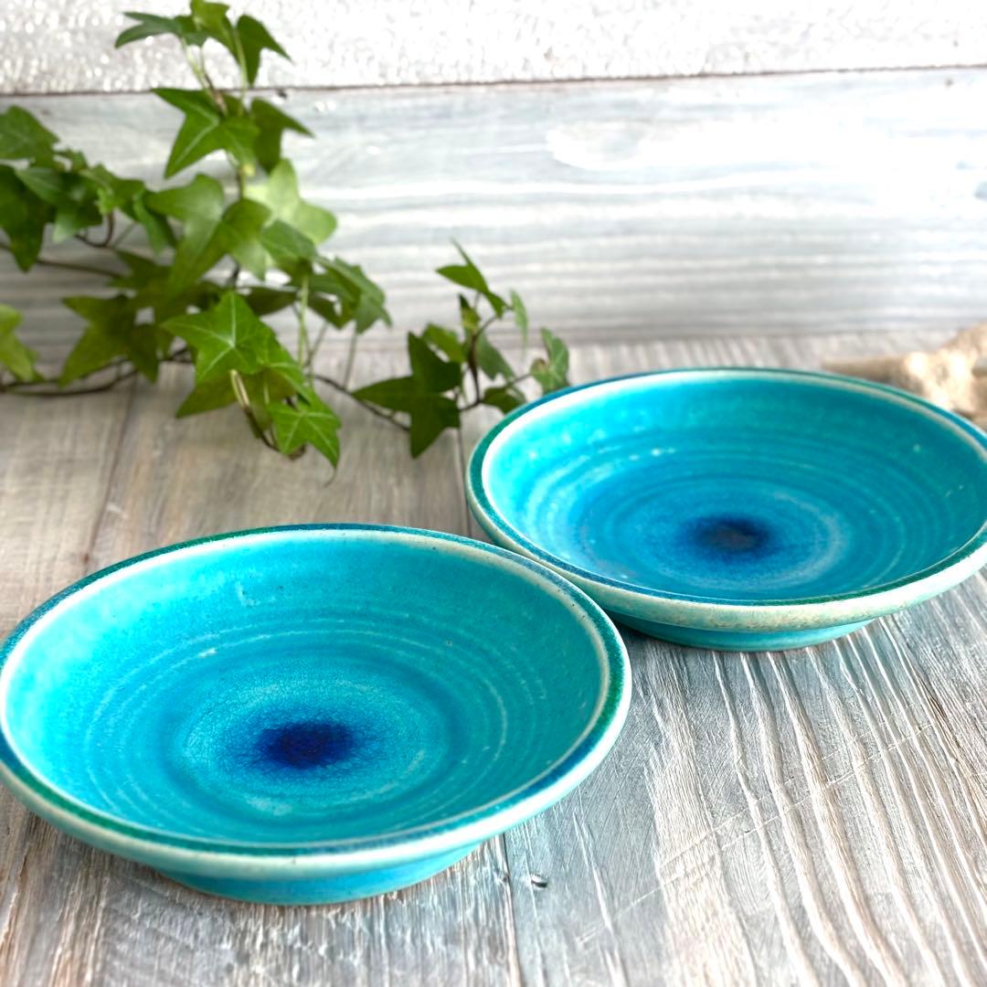 ガラス彩陶器 中皿 沖縄オーシャンブルー 2枚セット