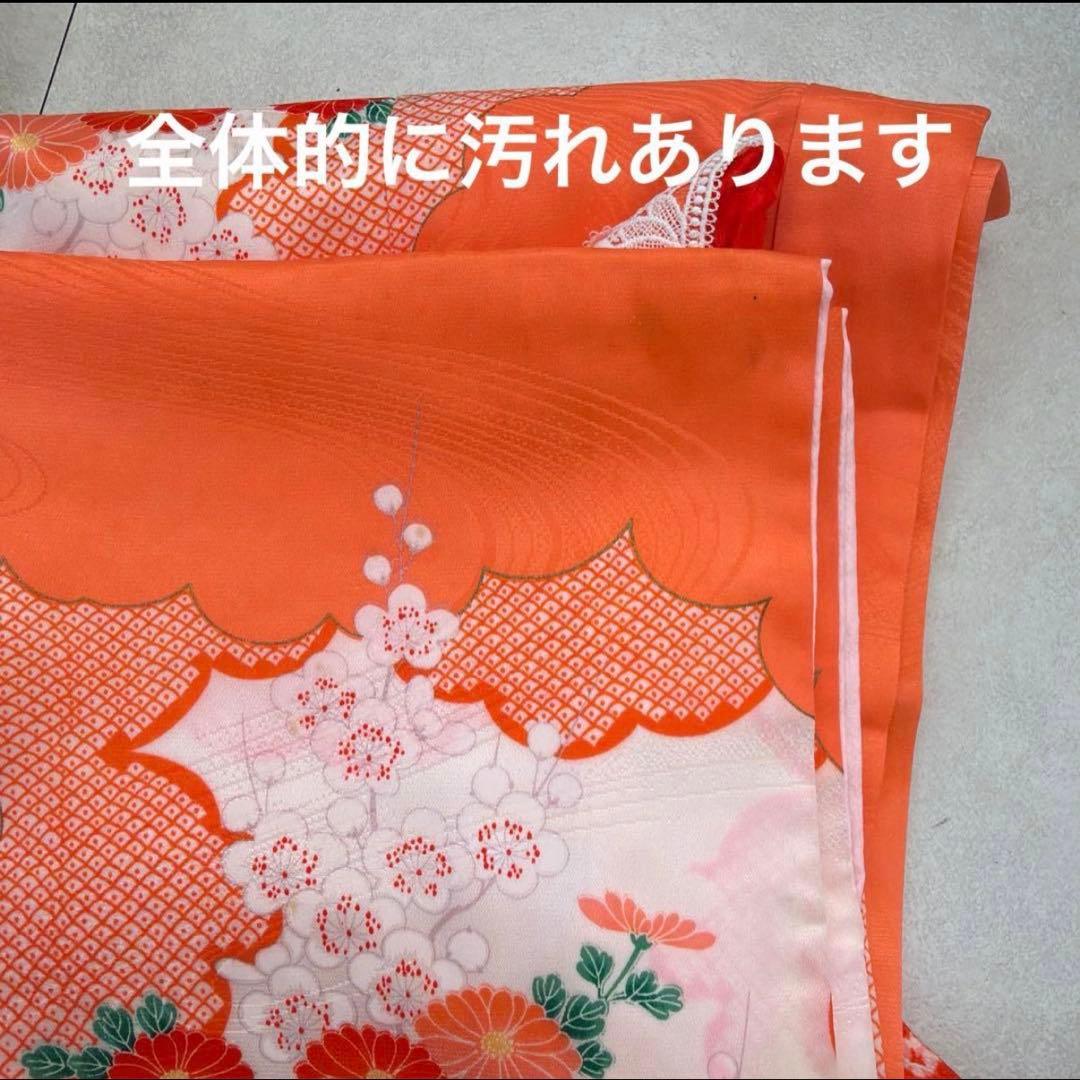 No.k006七五三 7歳 着物 フルセット オレンジ可愛い系※シミあり