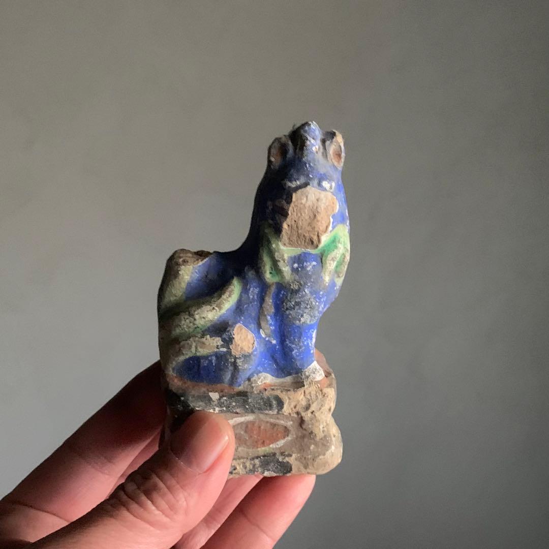 古い 土人形 狛犬 割れ欠け 古道具 アンティーク オブジェ