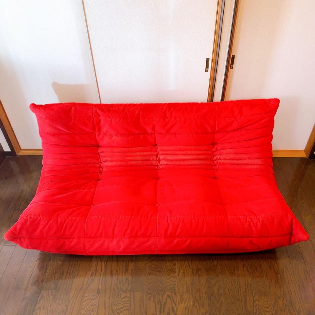 リーンロゼ　トーゴ　3P レッド　コーデュロイ　Hランク生地　高級家具　ソファ