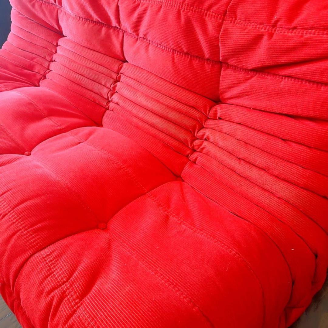 リーンロゼ　トーゴ　3P レッド　コーデュロイ　Hランク生地　高級家具　ソファ