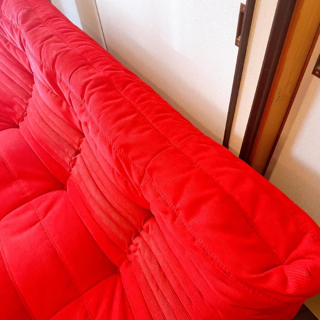 リーンロゼ　トーゴ　3P レッド　コーデュロイ　Hランク生地　高級家具　ソファ