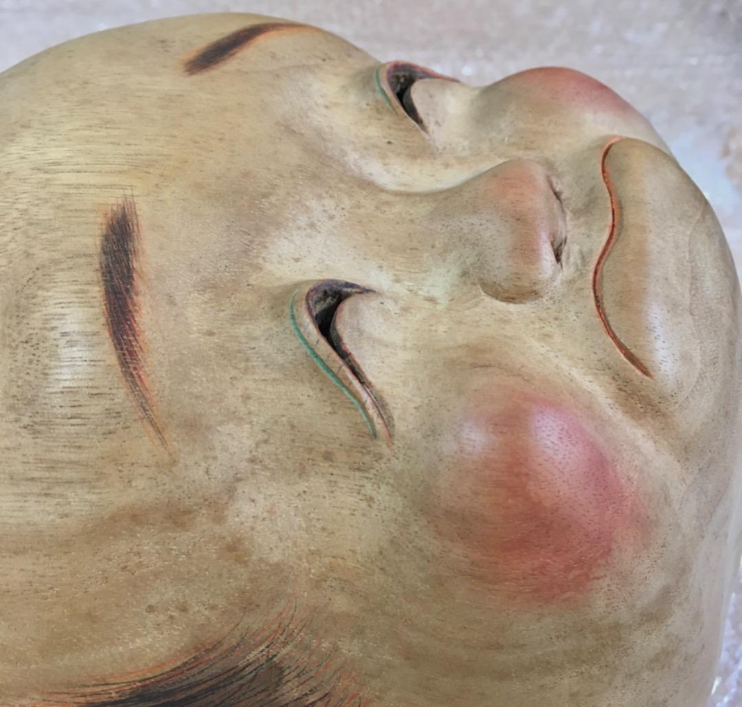 ○【世界的名工】前島秀章 いたずら小僧 22cm 面 木彫