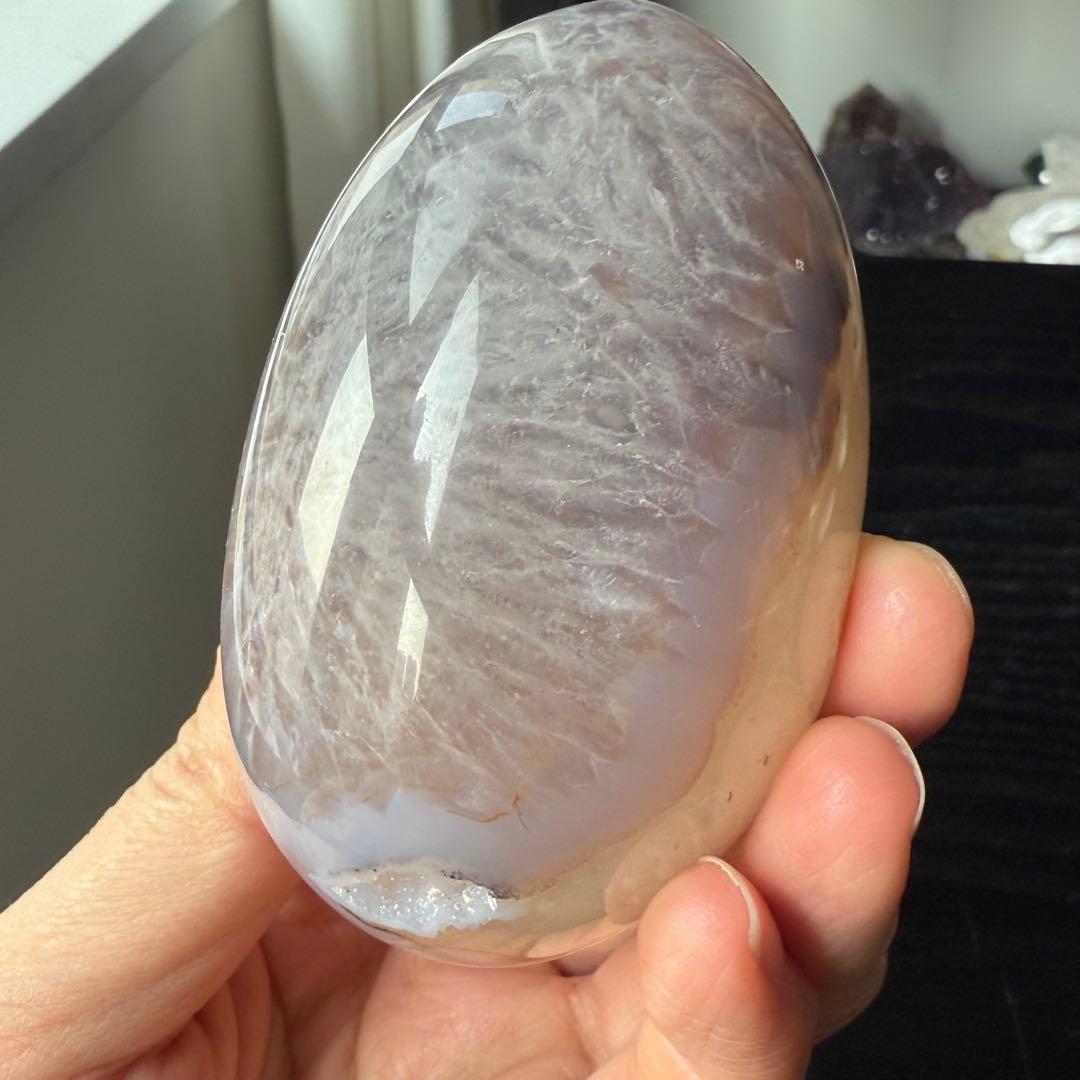 天然石シュガー瑪瑙の卵型　置物NO.020301
