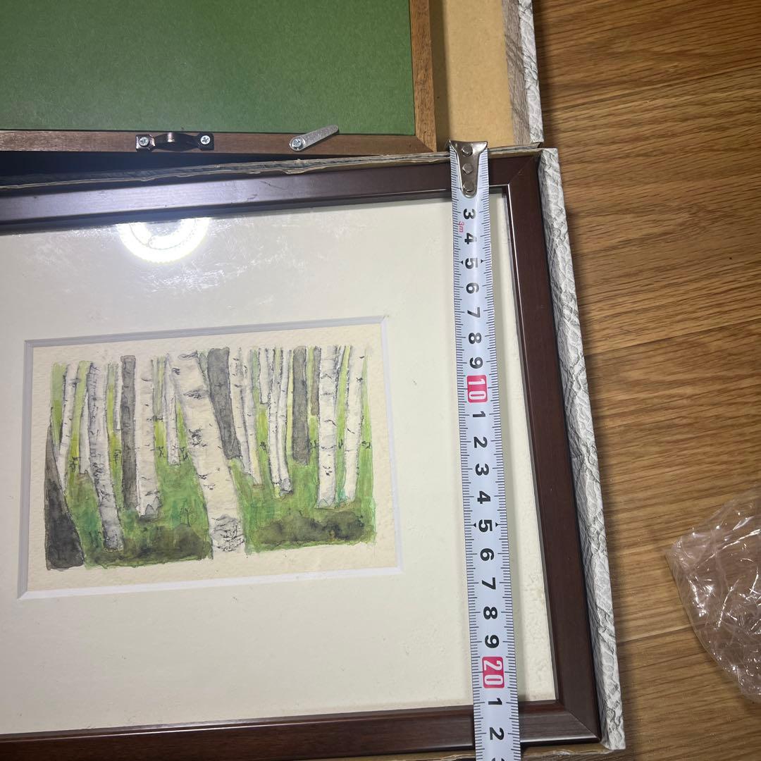 《夕日》《白樺林 》水彩画 風景画 原画 秋の風景 水彩画 原画