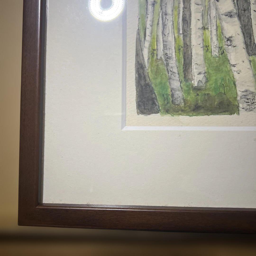 《夕日》《白樺林 》水彩画 風景画 原画 秋の風景 水彩画 原画