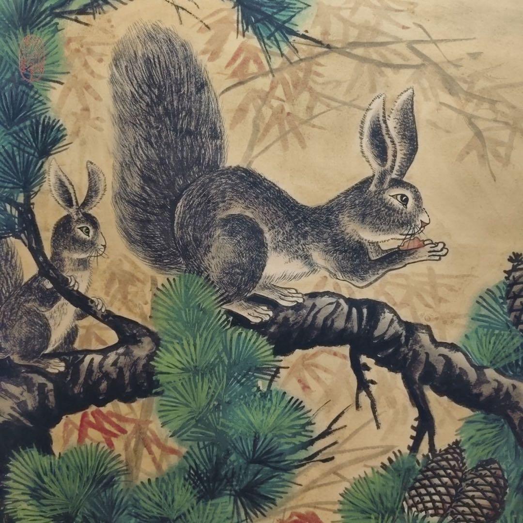 中国清代 絵画 掛け軸｜郎世寧 松鼠図 絹本彩色｜大幅 中堂 宮廷画 実物撮影
