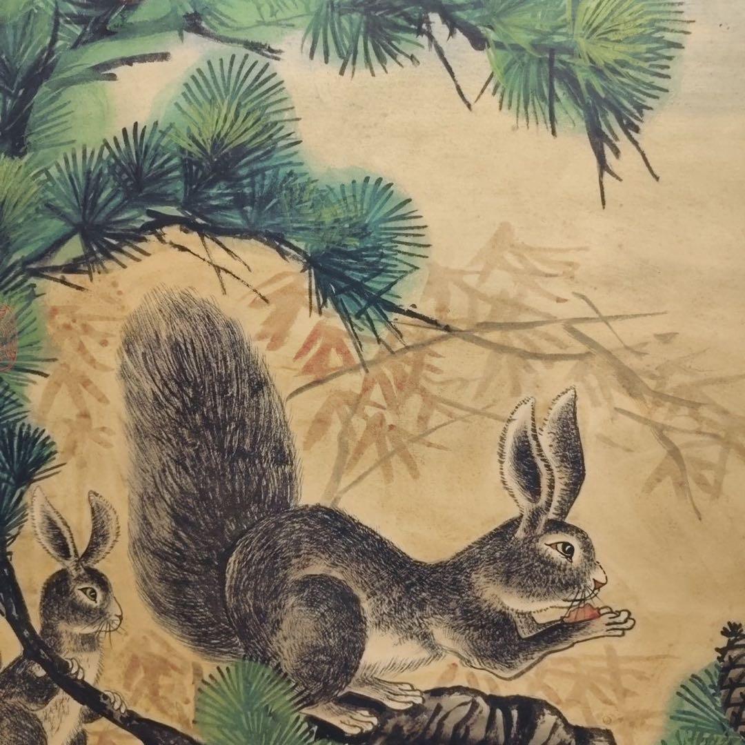 中国清代 絵画 掛け軸｜郎世寧 松鼠図 絹本彩色｜大幅 中堂 宮廷画 実物撮影