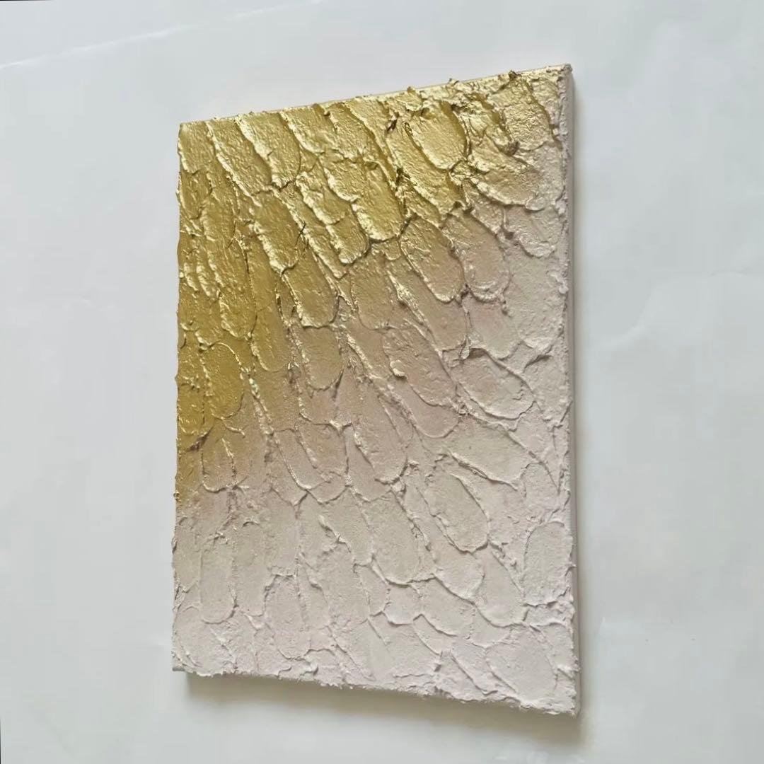 ベージュとゴールドのテクスチャーアート｜壁掛け 抽象画 インテリア 絵画 モダン
