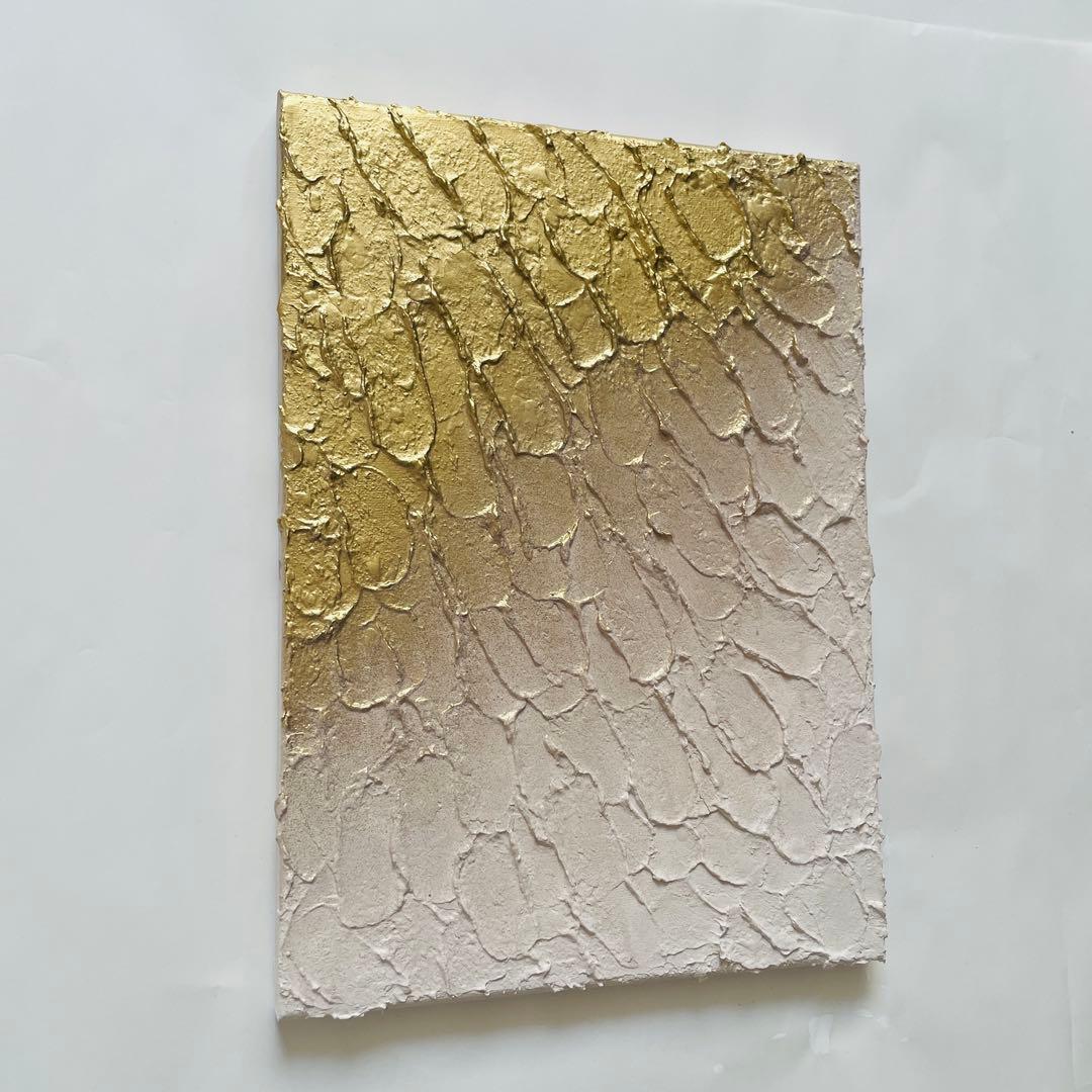 ベージュとゴールドのテクスチャーアート｜壁掛け 抽象画 インテリア 絵画 モダン
