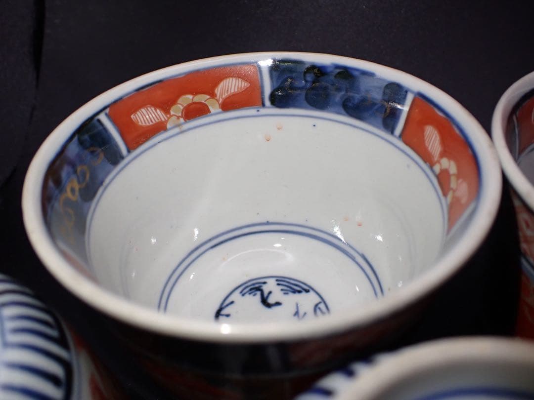 【5客完品】古伊万里 赤絵染錦 蕎麦猪口 そば猪口 幕末