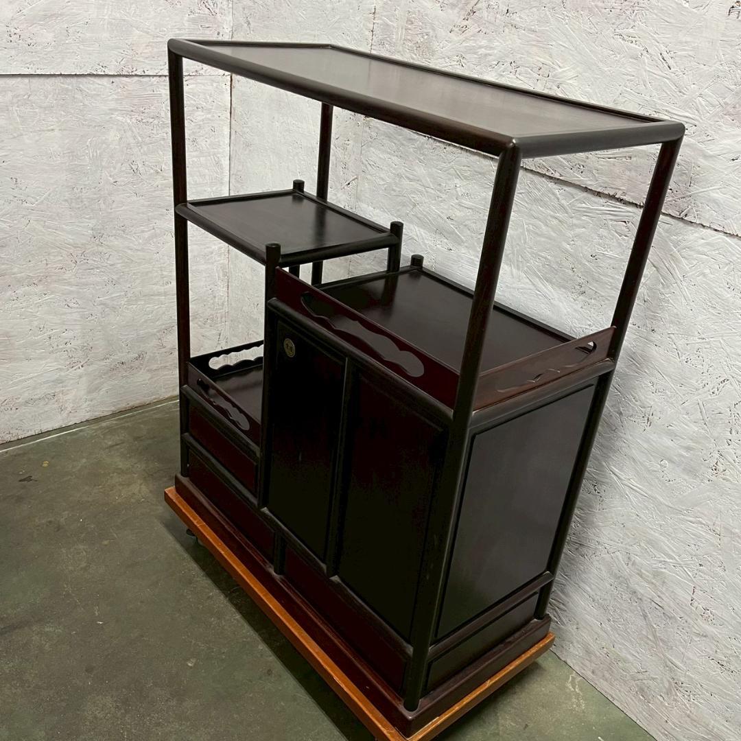 唐木 紫檀 飾り棚 茶棚 違い棚 茶箪笥 茶室 工芸品 高級 和家具 A0849