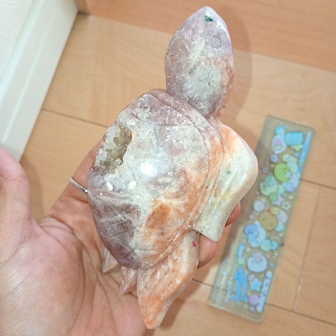 ☆超美品☆　カメの石の置物 約15cm　ピンク　アメジスト
