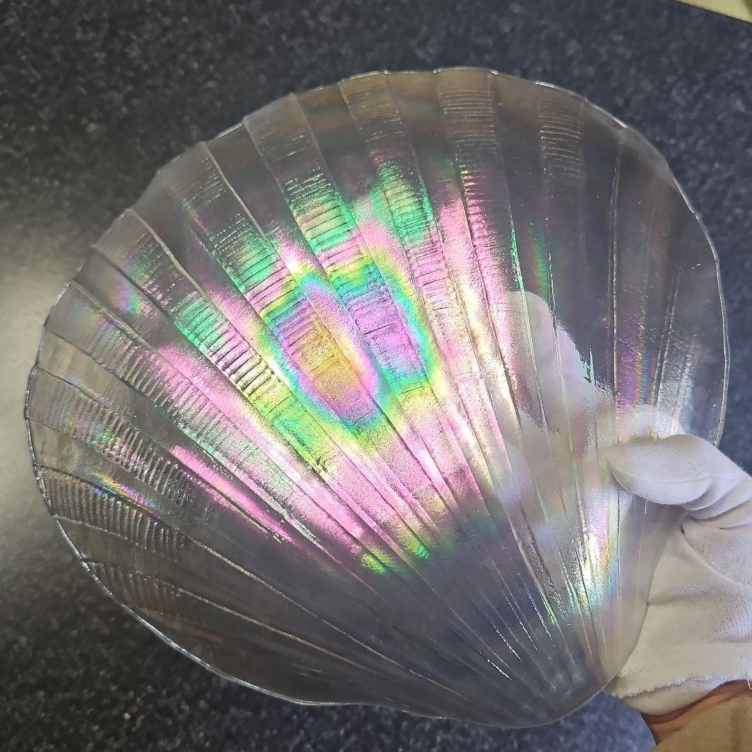 未使用品/平成レトロ/1980年物】おおぎ貝 大皿 カメイガラス シェル 日本製