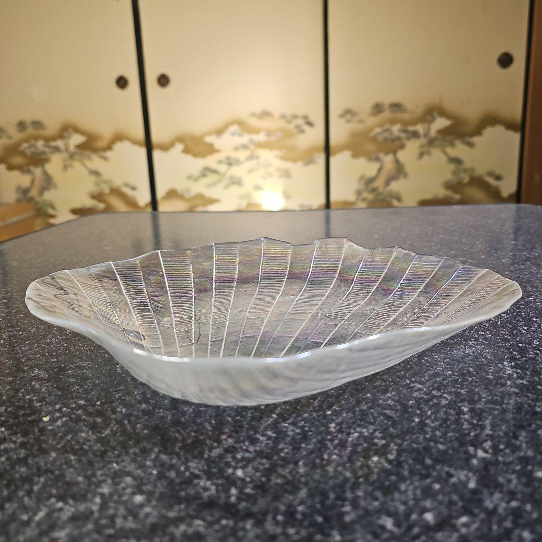 未使用品/平成レトロ/1980年物】おおぎ貝 大皿 カメイガラス シェル 日本製