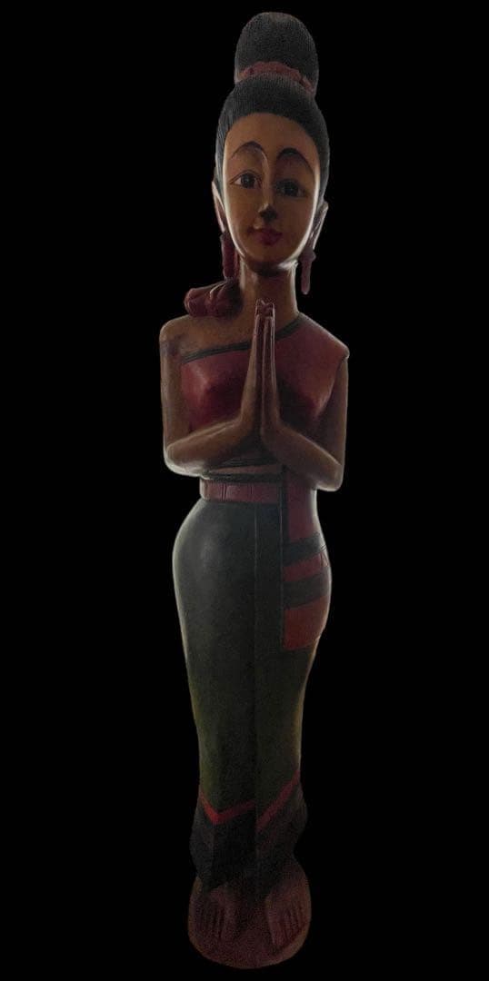 ⭐️特大160cm⭐️タイ サワディー人形 木彫り⭐️アンティーク⭐️ワイ像⭐️合掌‼️