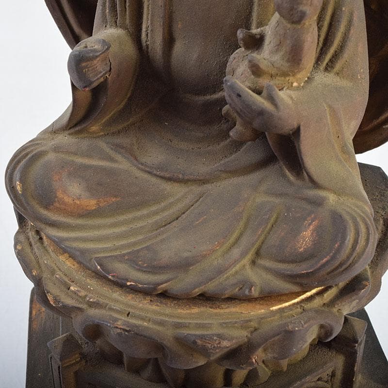 仏教美術　木彫　子安観音　鬼子母神　仏像　置物　厨子・台付　V　R9600B