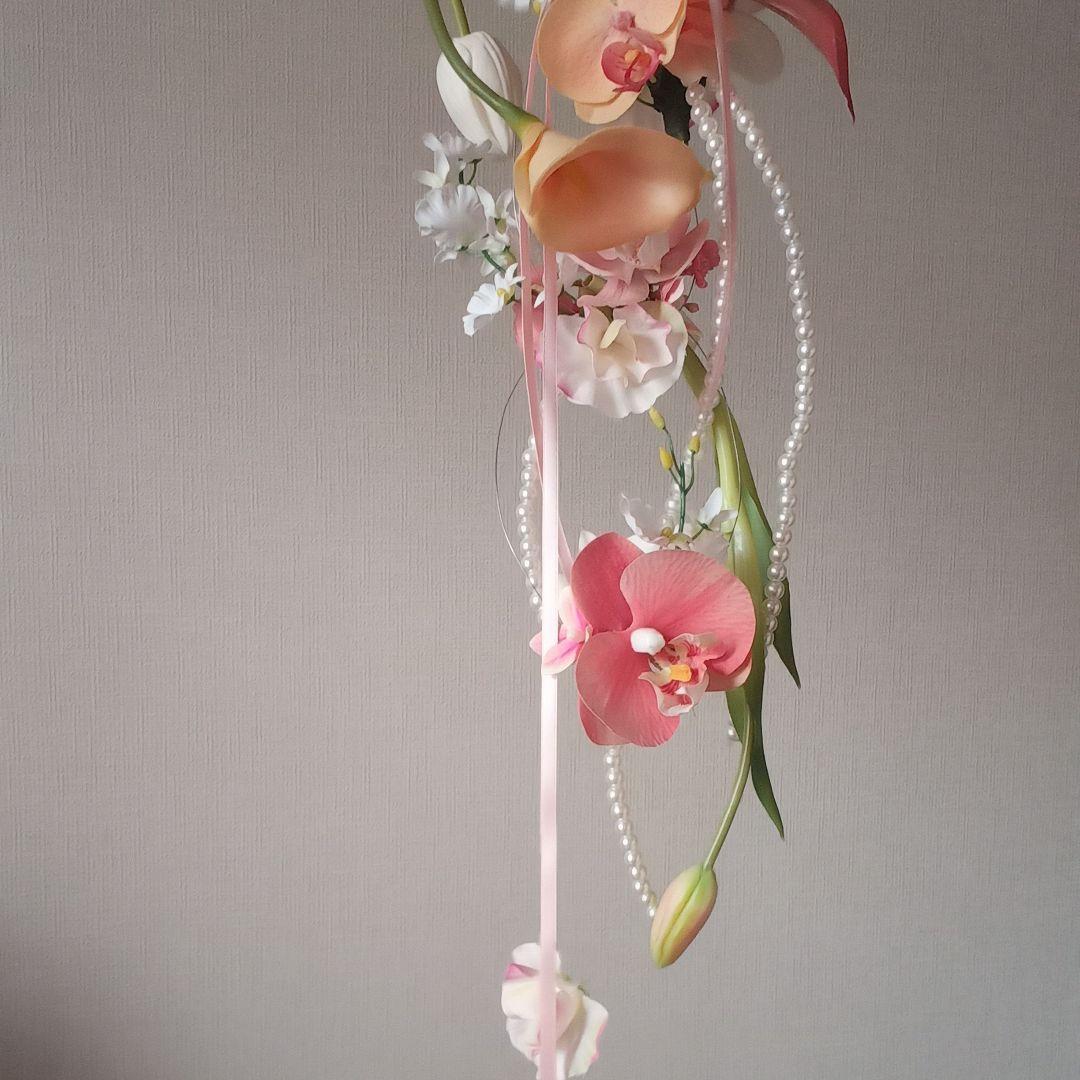 ※アウトレット　ピーチ　胡蝶蘭　ウェディングブーケ　リボン　壁掛け　インテリア