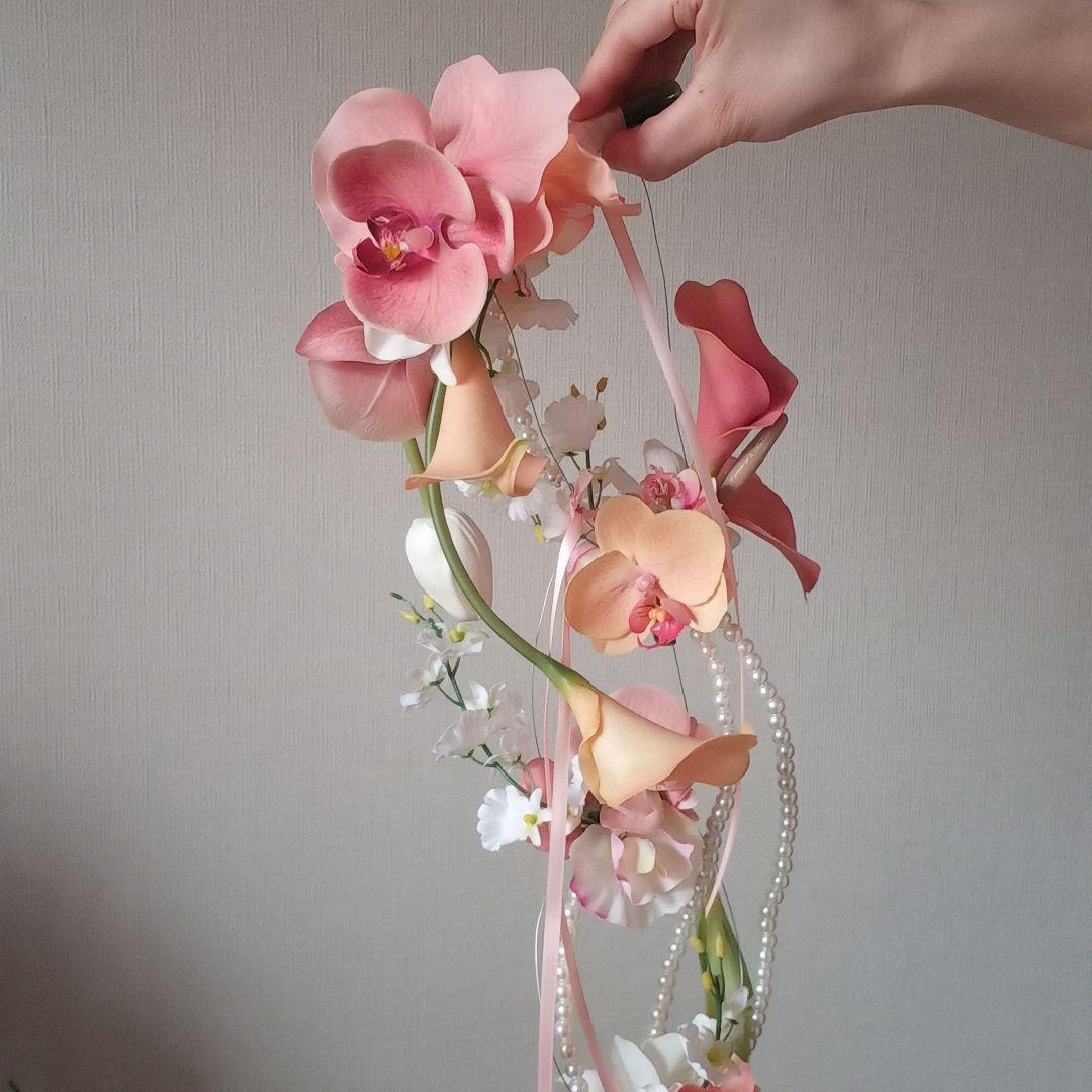 ※アウトレット　ピーチ　胡蝶蘭　ウェディングブーケ　リボン　壁掛け　インテリア