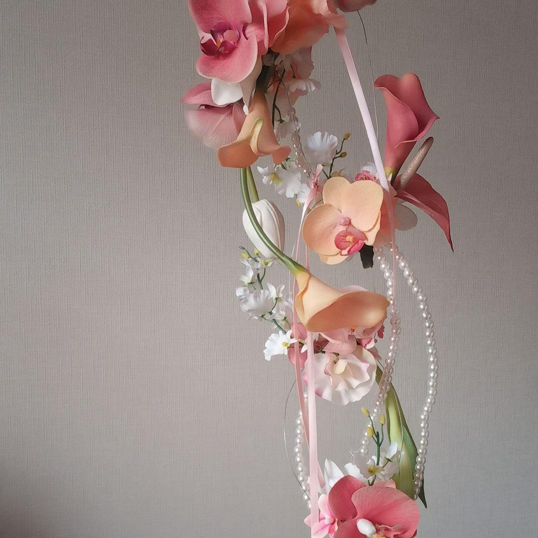 ※アウトレット　ピーチ　胡蝶蘭　ウェディングブーケ　リボン　壁掛け　インテリア