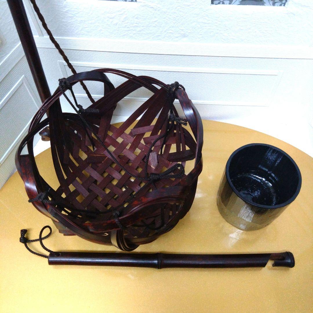 竹籠　吊り下げ花器　吊り下げ棒大小2本つき　日本伝統工芸