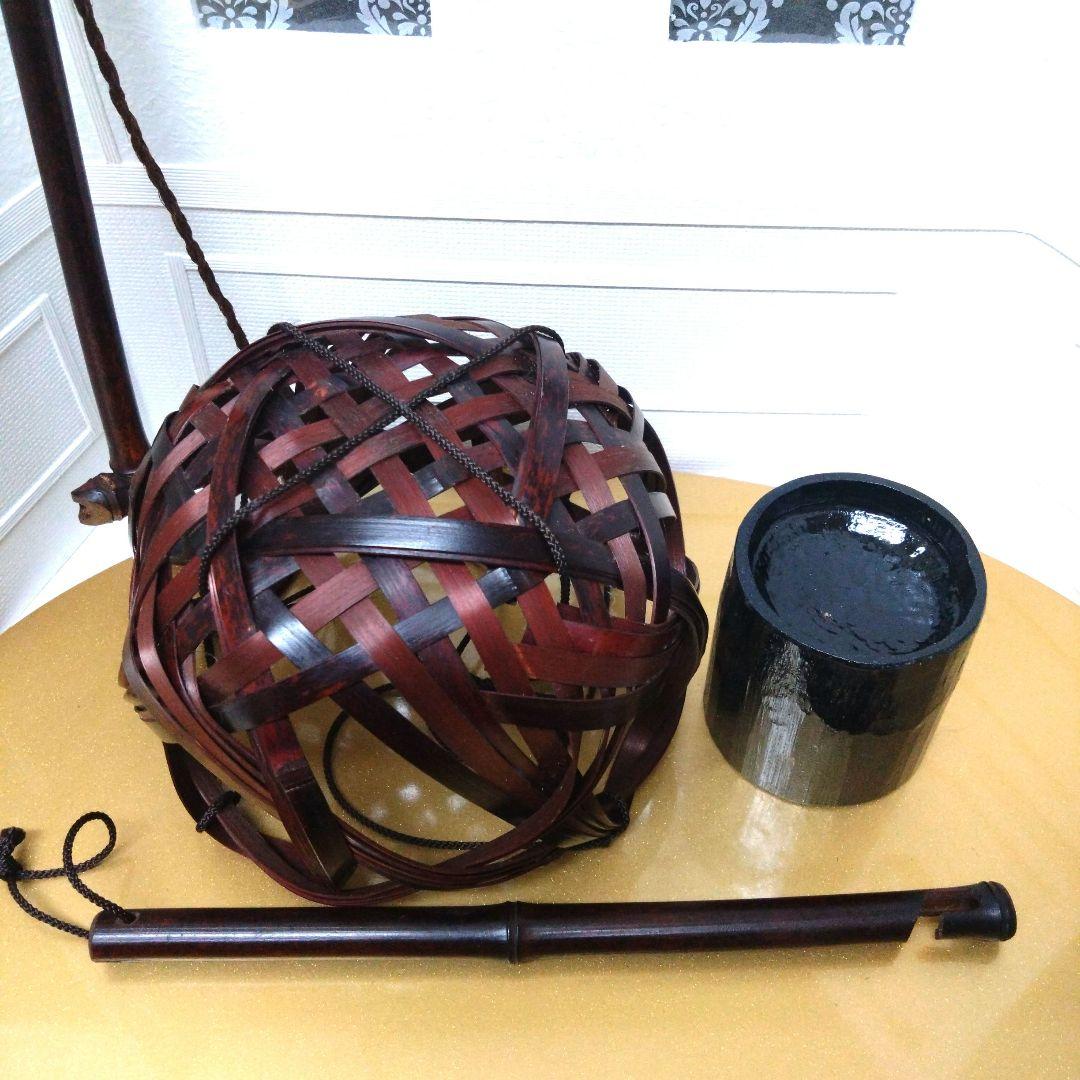 竹籠　吊り下げ花器　吊り下げ棒大小2本つき　日本伝統工芸
