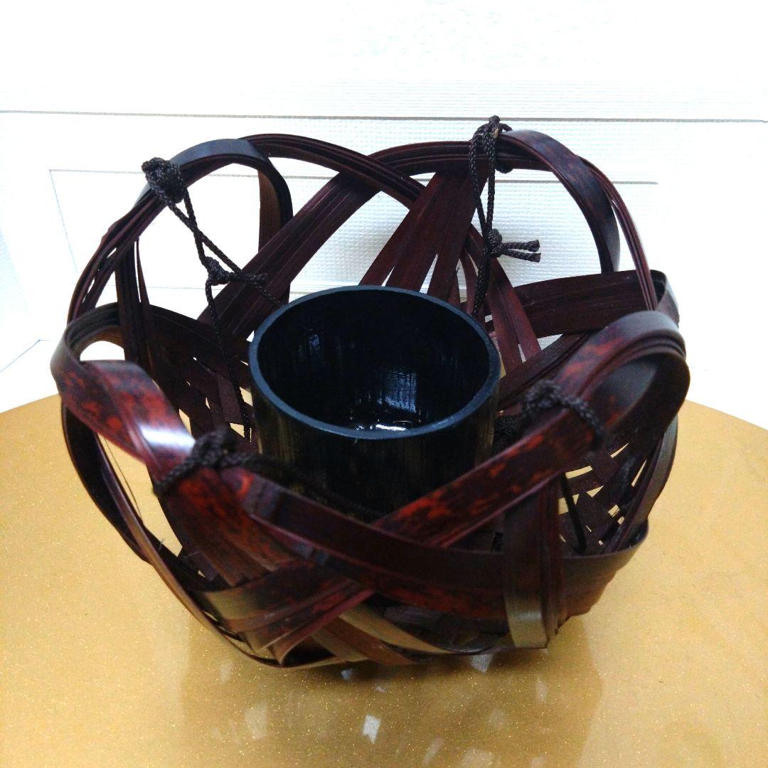 竹籠　吊り下げ花器　吊り下げ棒大小2本つき　日本伝統工芸
