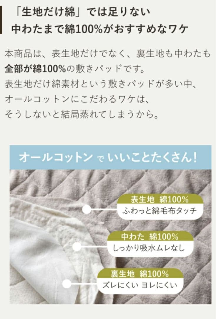 【未使用】西川 敷きパッド ファミリーサイズ 240×205 綿100%