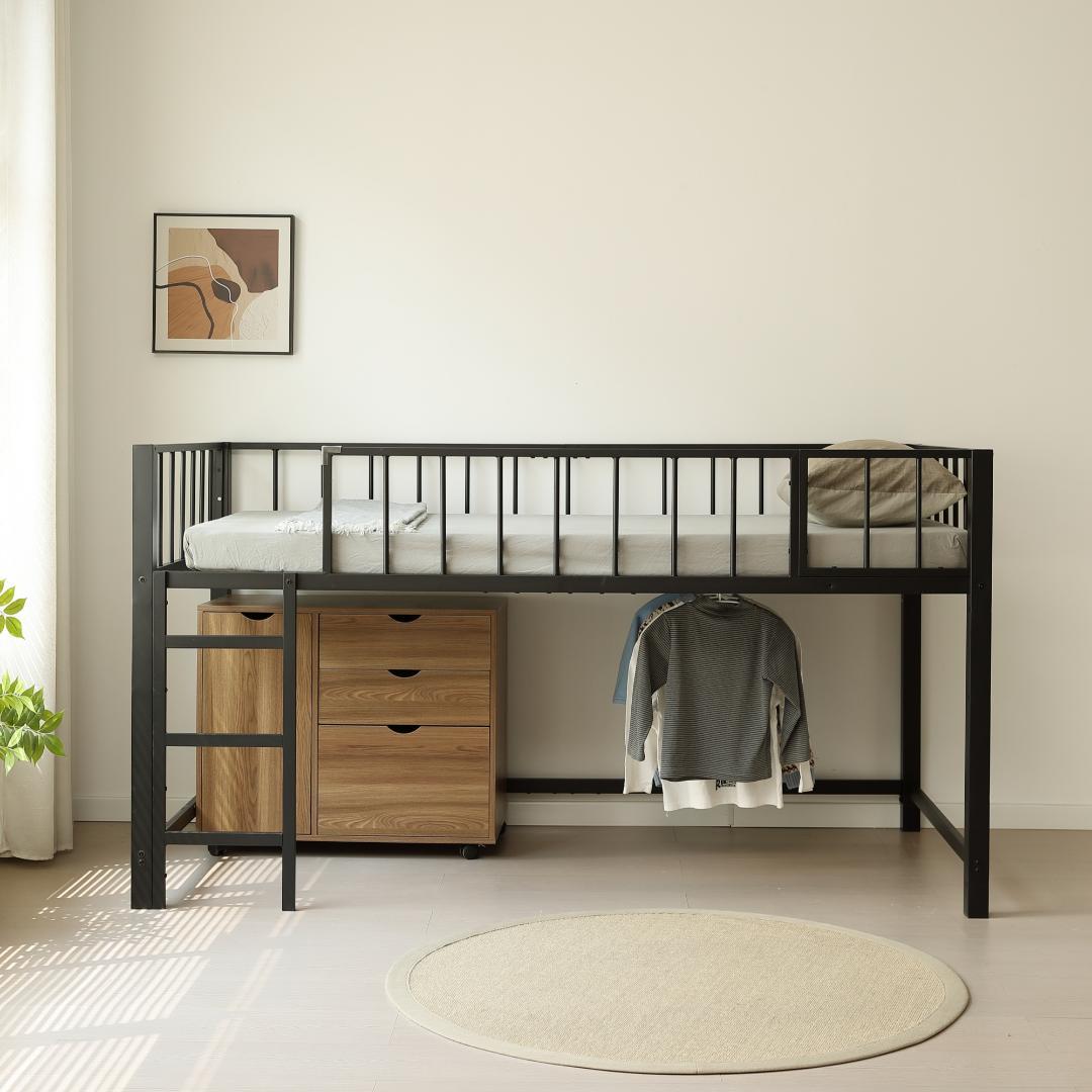 超人気！ 高110ロフトベッド子供ベッド シングル下収納 省スペースBLACK