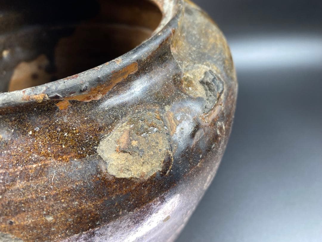 茶壺 耳付 古唐津 古薩摩 黒高麗 李朝 骨董 古玩 時代物 高21.7cm